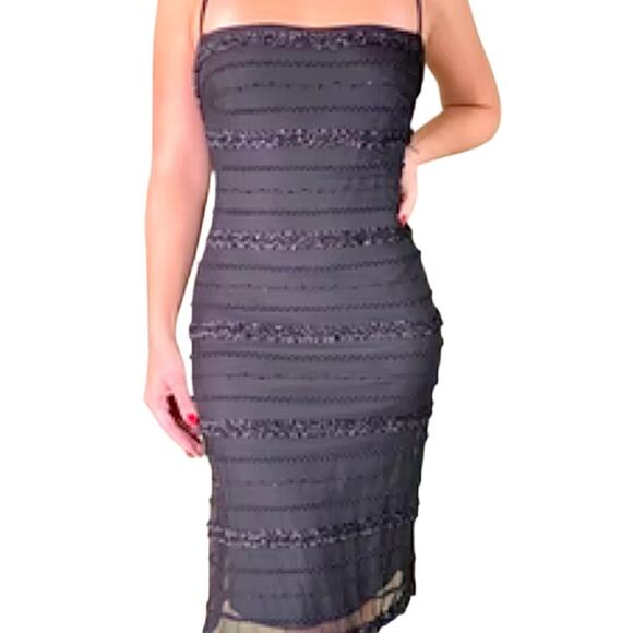 JS Collections Womens Mesh Ruffle Sheath Cocktail Dress Size 4 - Picture 2 of 12